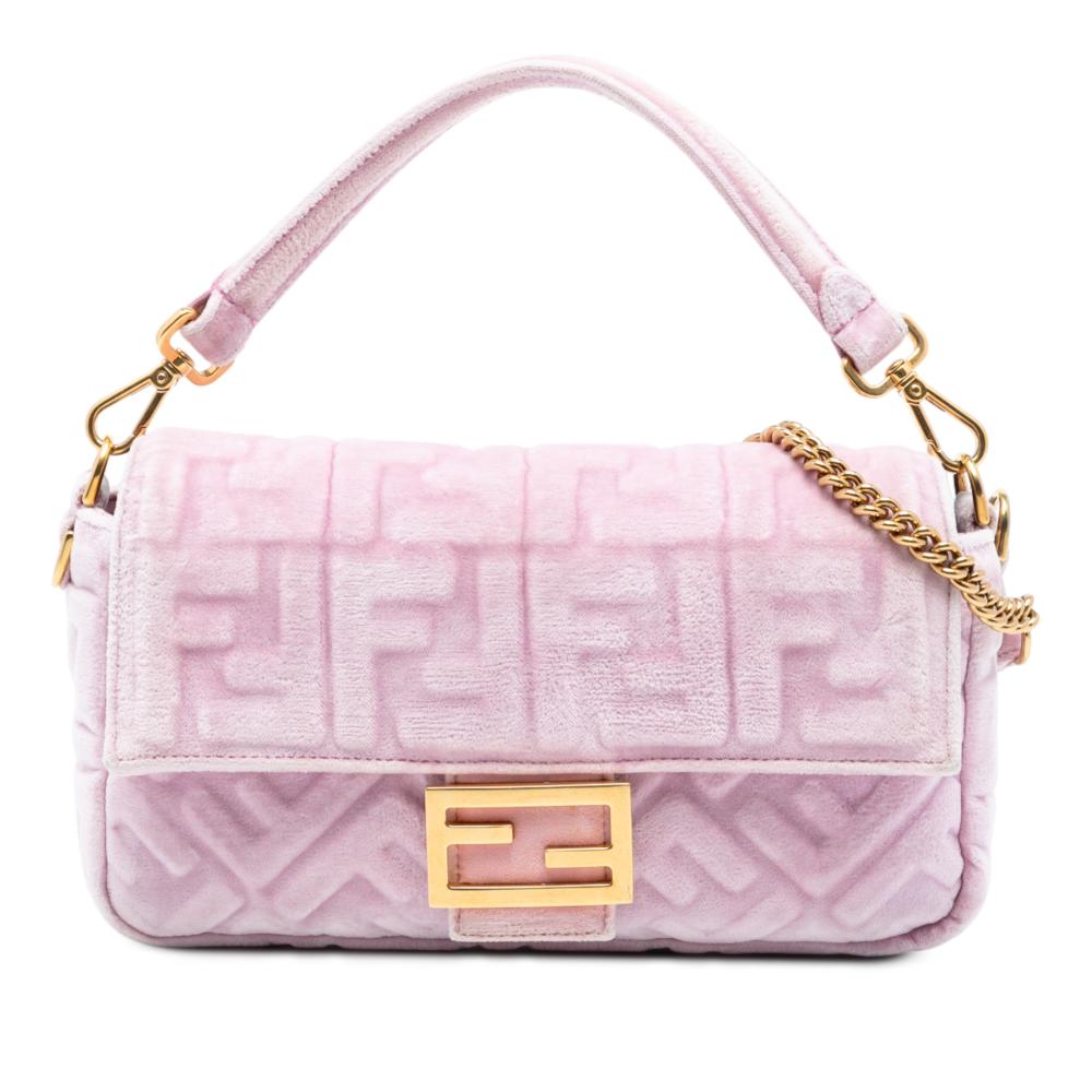 Fendi B Fendi Pink Velvet Fabric Zucca Embossed Baguette Satchel Italy