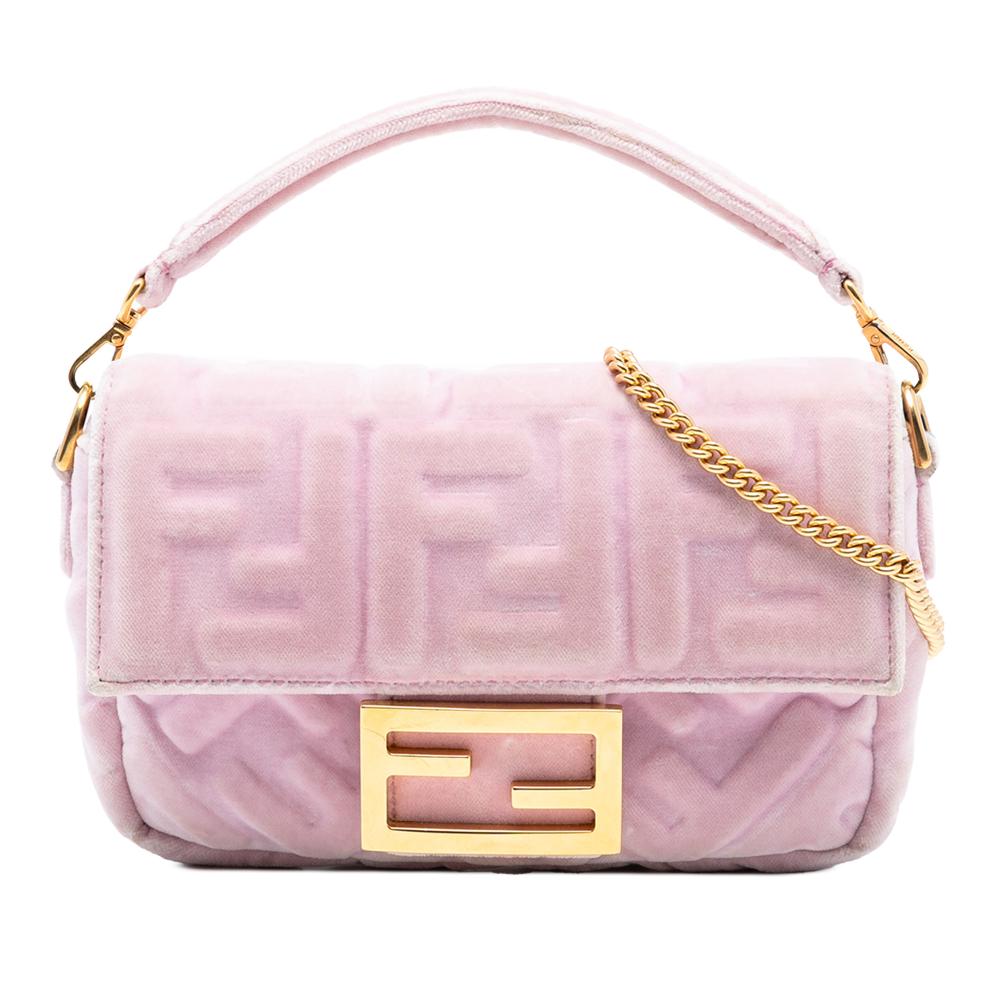 Fendi B Fendi Pink Light Pink Velvet Fabric Mini Zucca Embossed Baguette Satchel Italy