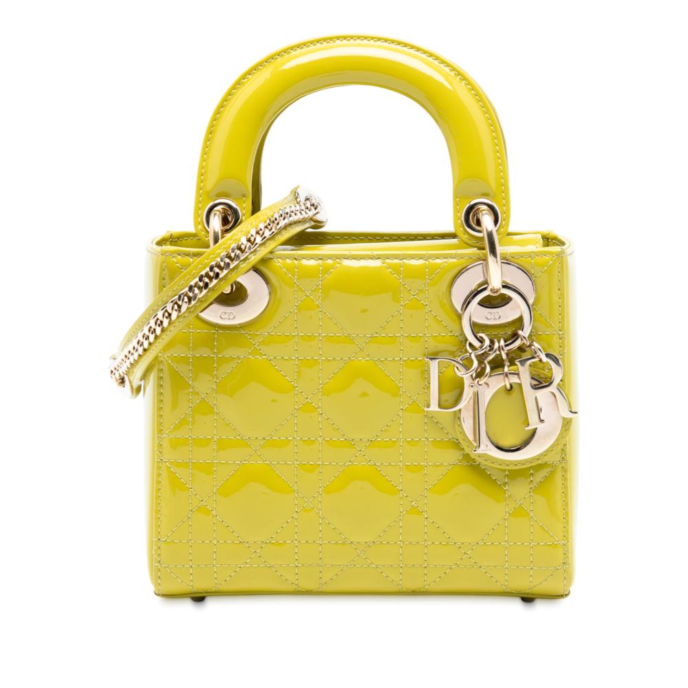 Christian Dior AB Dior Yellow Neon Yellow Patent Leather Leather Mini Patent Cannage Lady Dior Italy