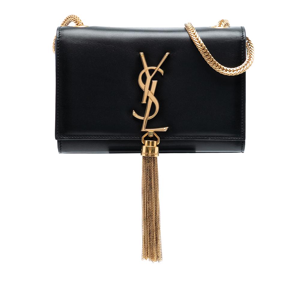 Saint Laurent AB Saint Laurent Black Calf Leather Small Monogram Kate Tassel Crossbody Italy