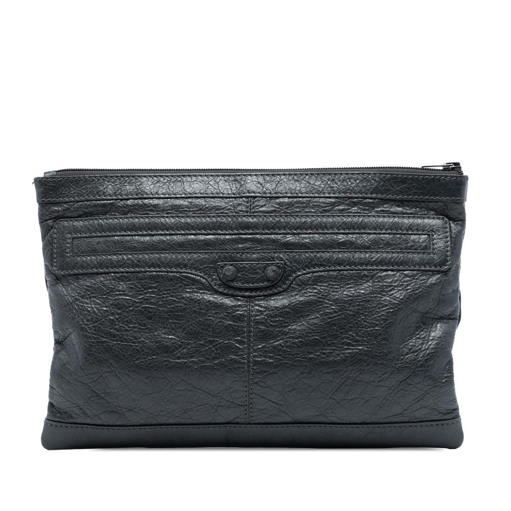 Balenciaga B Balenciaga Black Lambskin Leather Leather Lambskin Motocross Classic Clip Clutch Italy