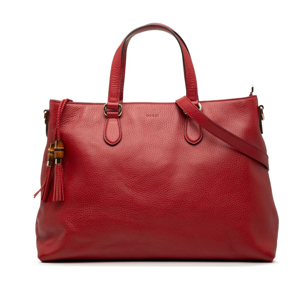 Gucci B Gucci Red Calf Leather Bamboo Tassel Satchel Italy