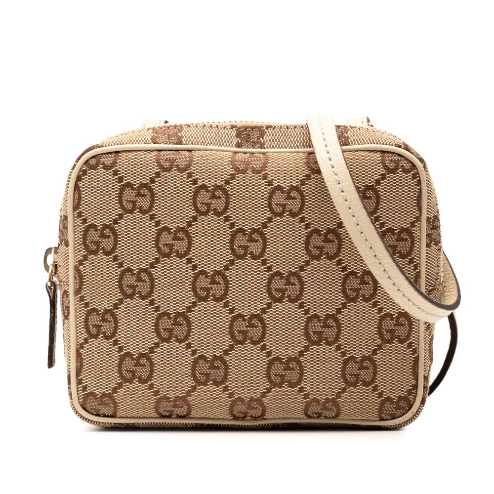 Gucci B Gucci Brown Beige with White Canvas Fabric GG Crossbody Italy