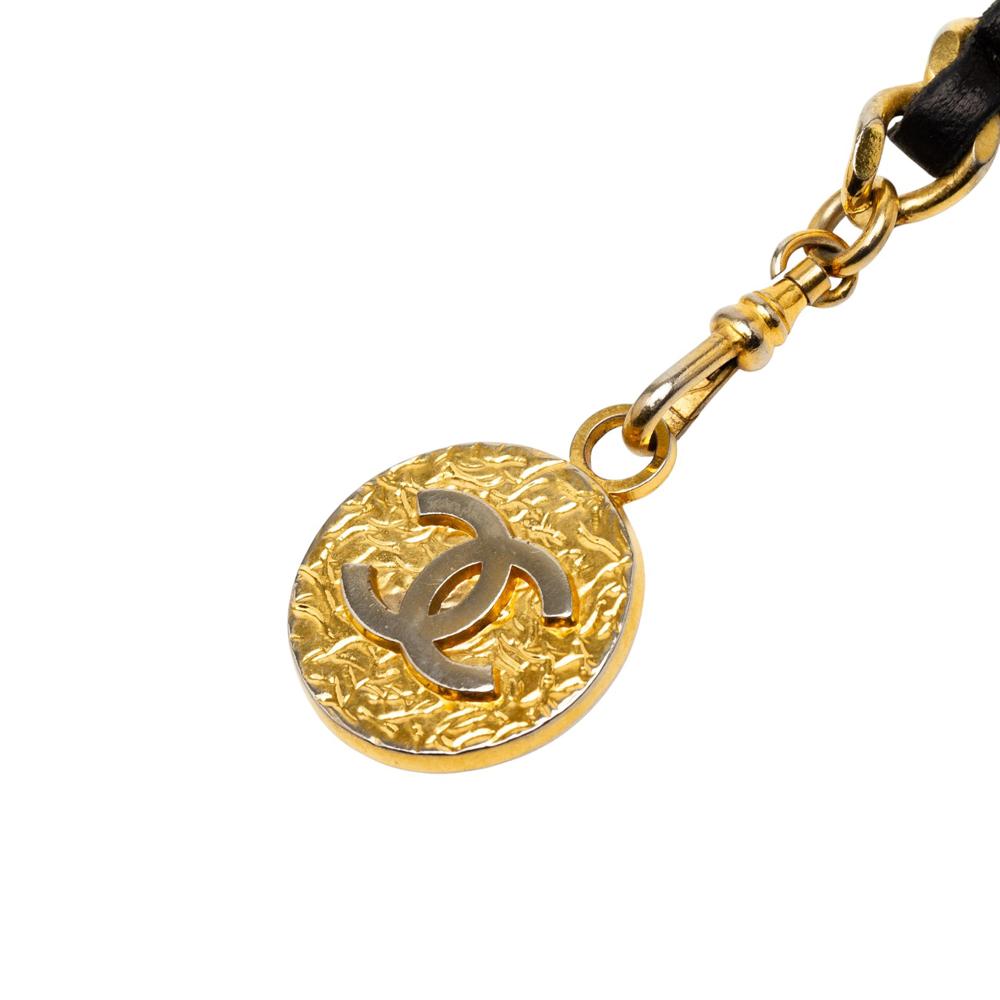 Chanel AB Chanel Gold with Black Gold Plated Metal Leather Woven CC Medallion Chain Belt France