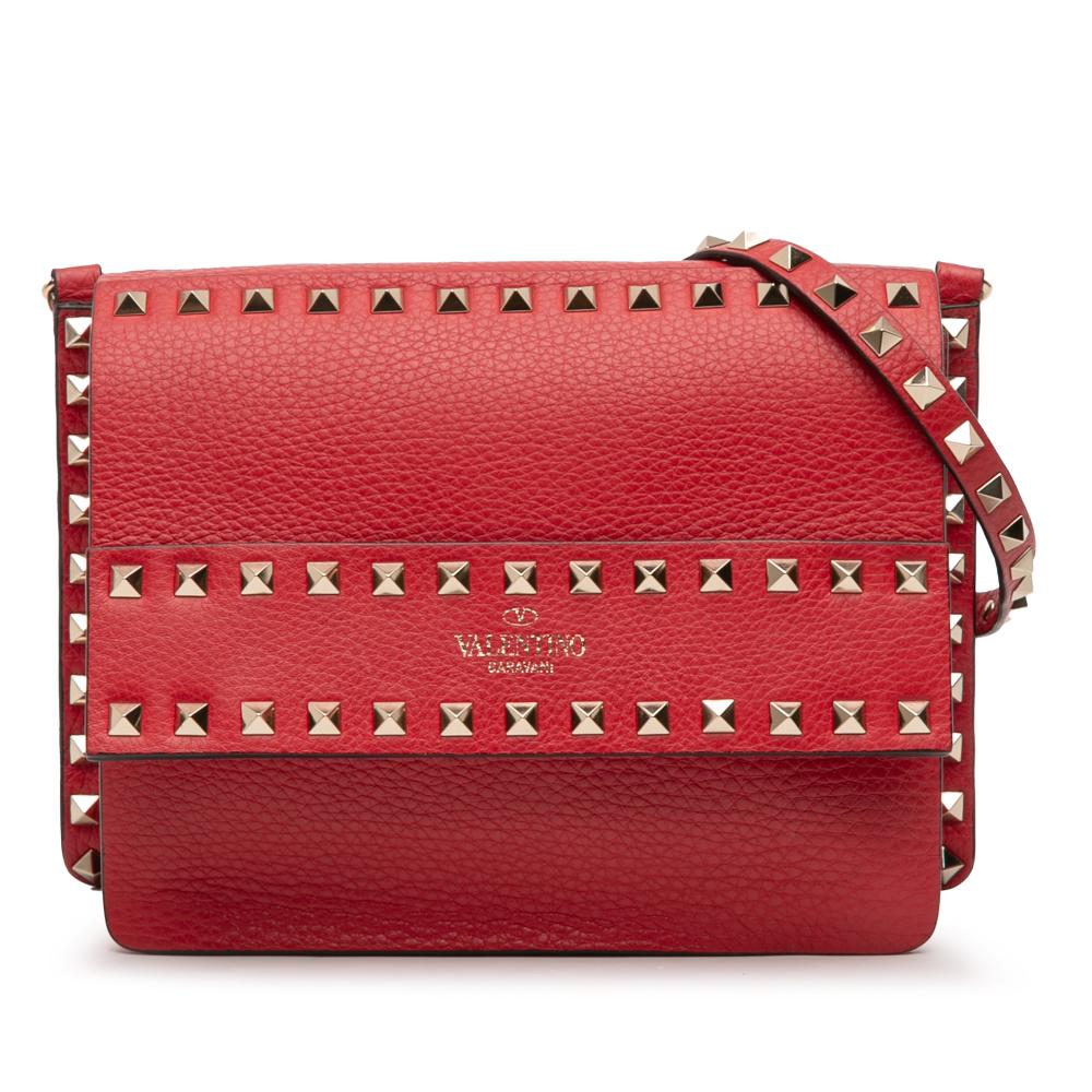 Valentino B Valentino Red Calf Leather Small Grained skin Rockstud Crossbody Italy