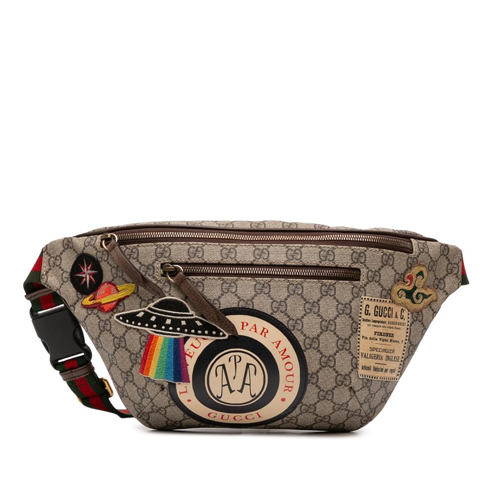 Gucci AB Gucci Brown Coated Canvas Fabric GG Supreme Courrier Belt Bag Italy