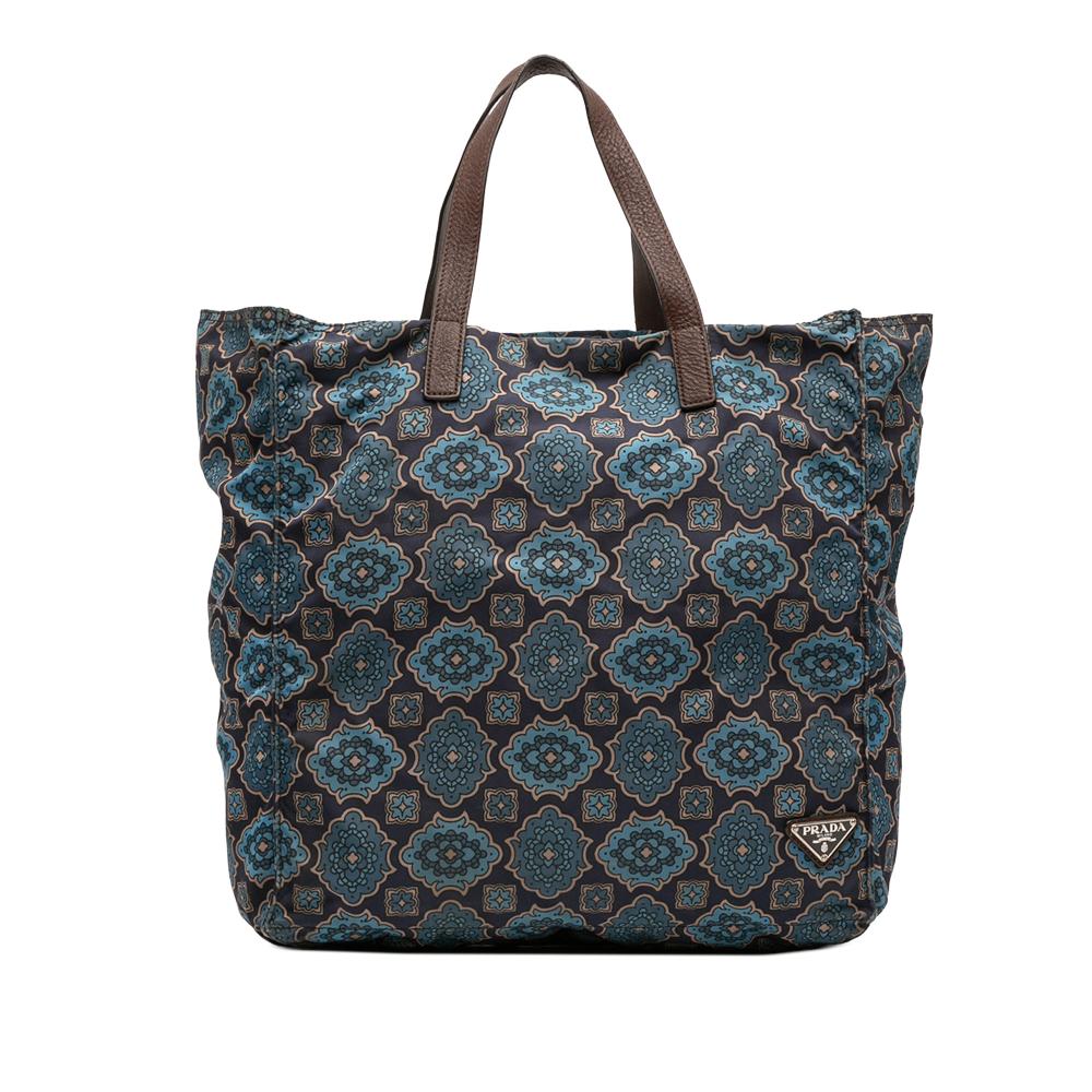 Prada B Prada Blue Navy Nylon Fabric Tessuto Stampato Tote Italy