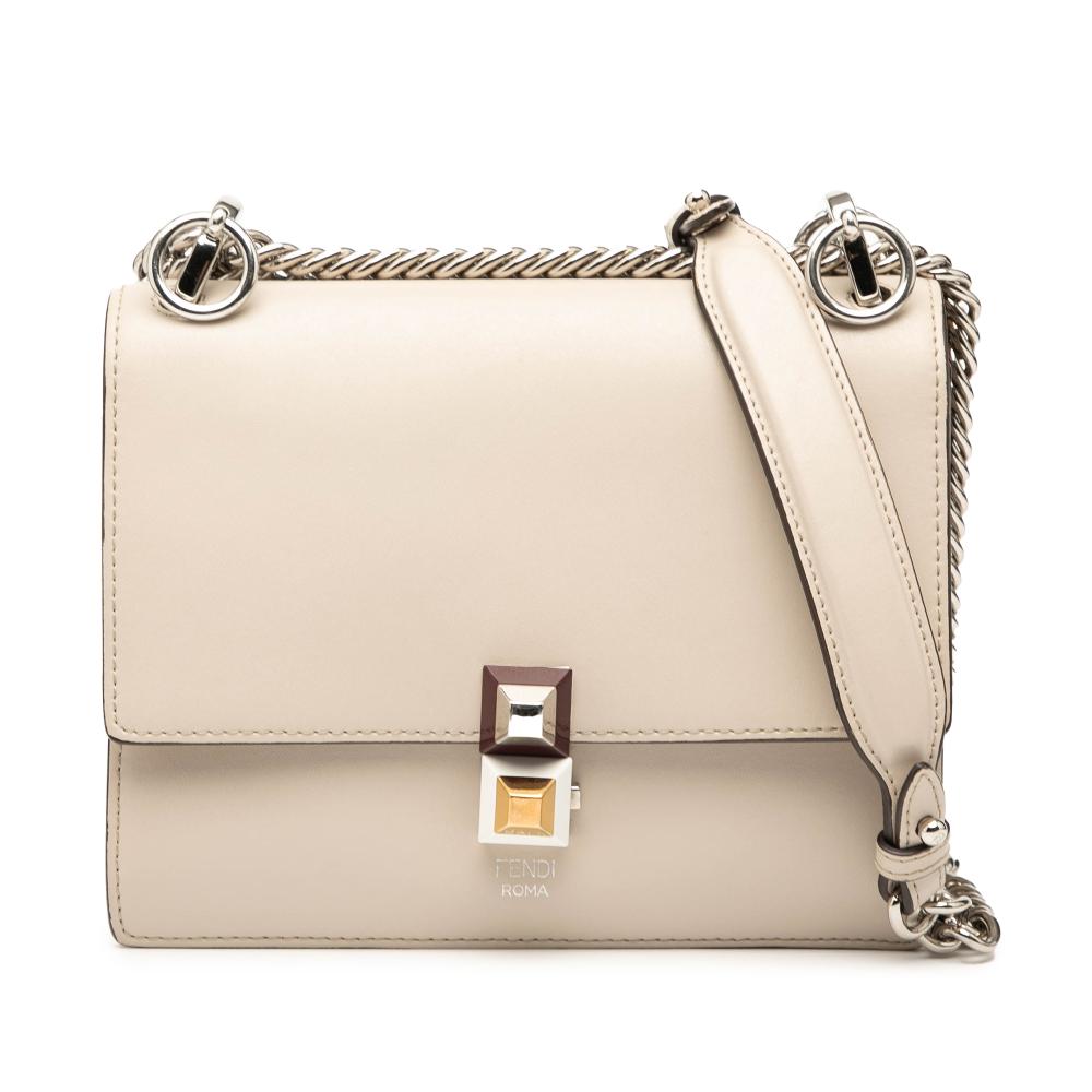 Fendi B Fendi Brown Light Beige Calf Leather Small Kan I Crossbody Italy