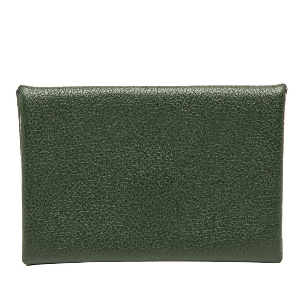 Hermès AB Hermès Green Dark Green with Gray Charcoal Calf Leather Epsom Verso Calvi Card Holder France