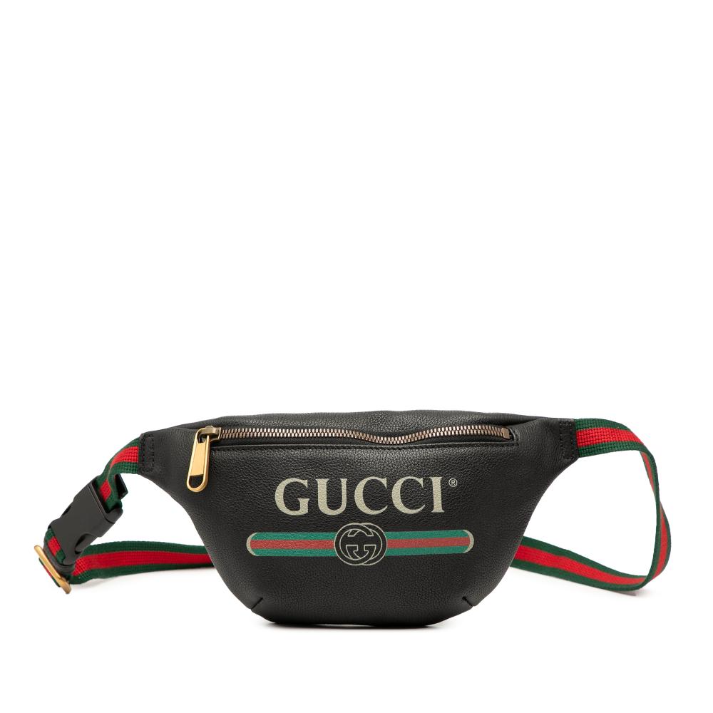 Gucci AB Gucci Black Calf Leather Small Grained skin Logo Belt Bag Italy