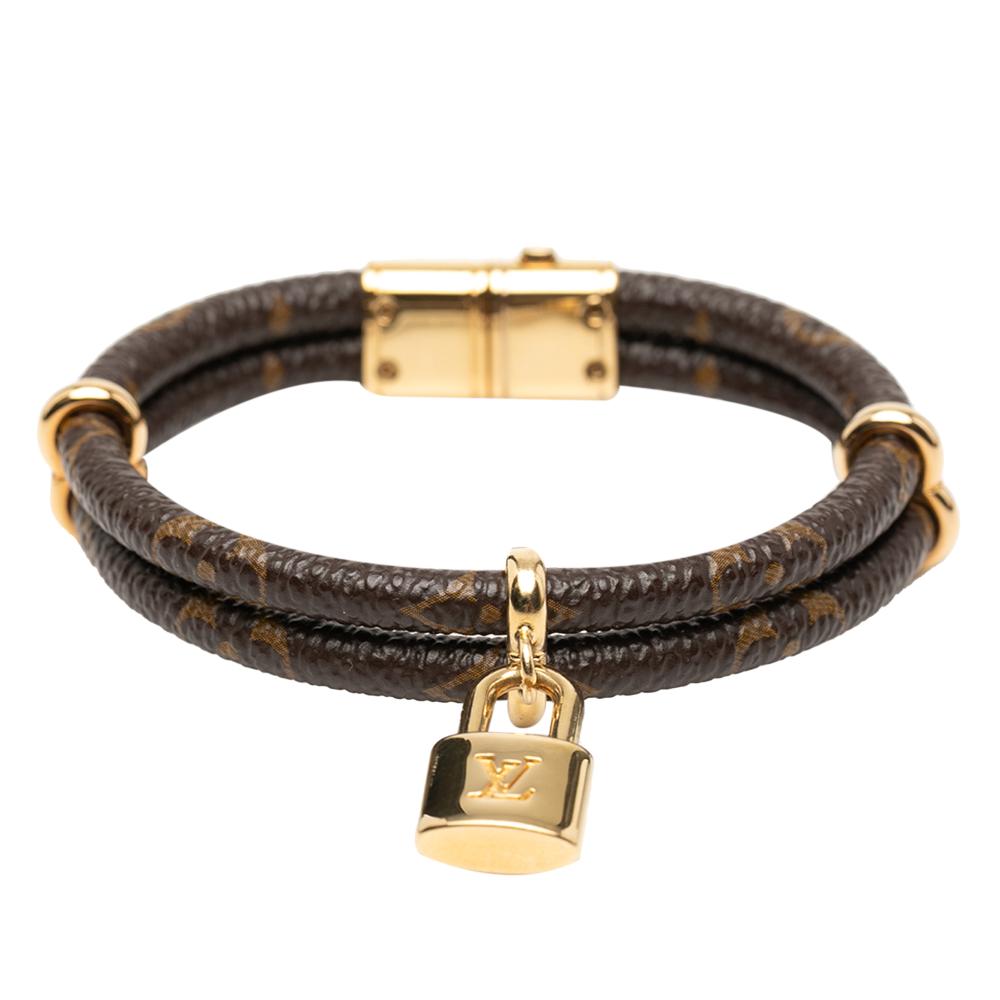 Louis Vuitton AB Louis Vuitton Brown with Gold Monogram Canvas Fabric Monogram Keep It Twice Bracelet 19 France