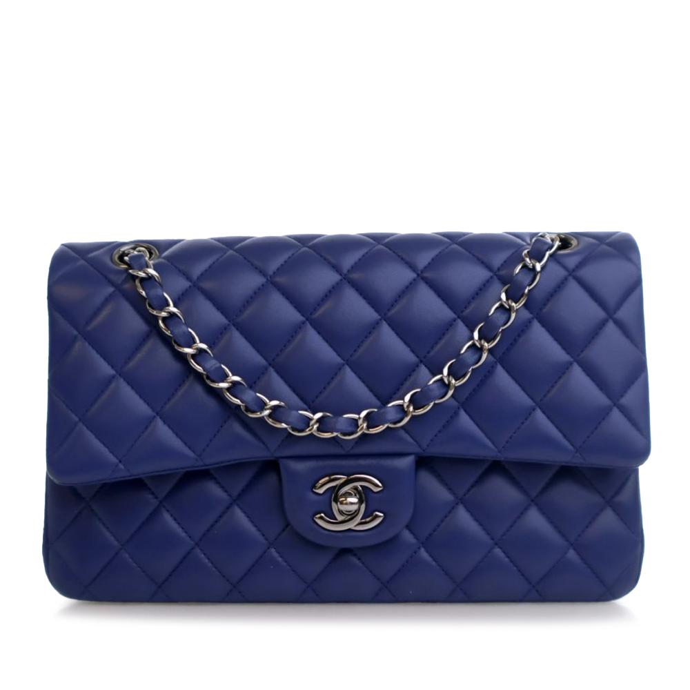 Chanel AB Chanel Blue Dark Blue Lambskin Leather Leather Medium Classic Lambskin Double Flap France