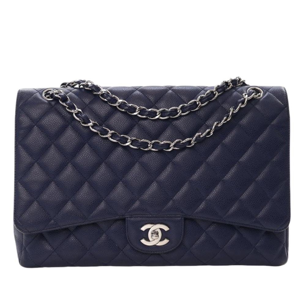 Chanel AB Chanel Blue Dark Blue Caviar Leather Leather Maxi Classic Caviar Single Flap Italy