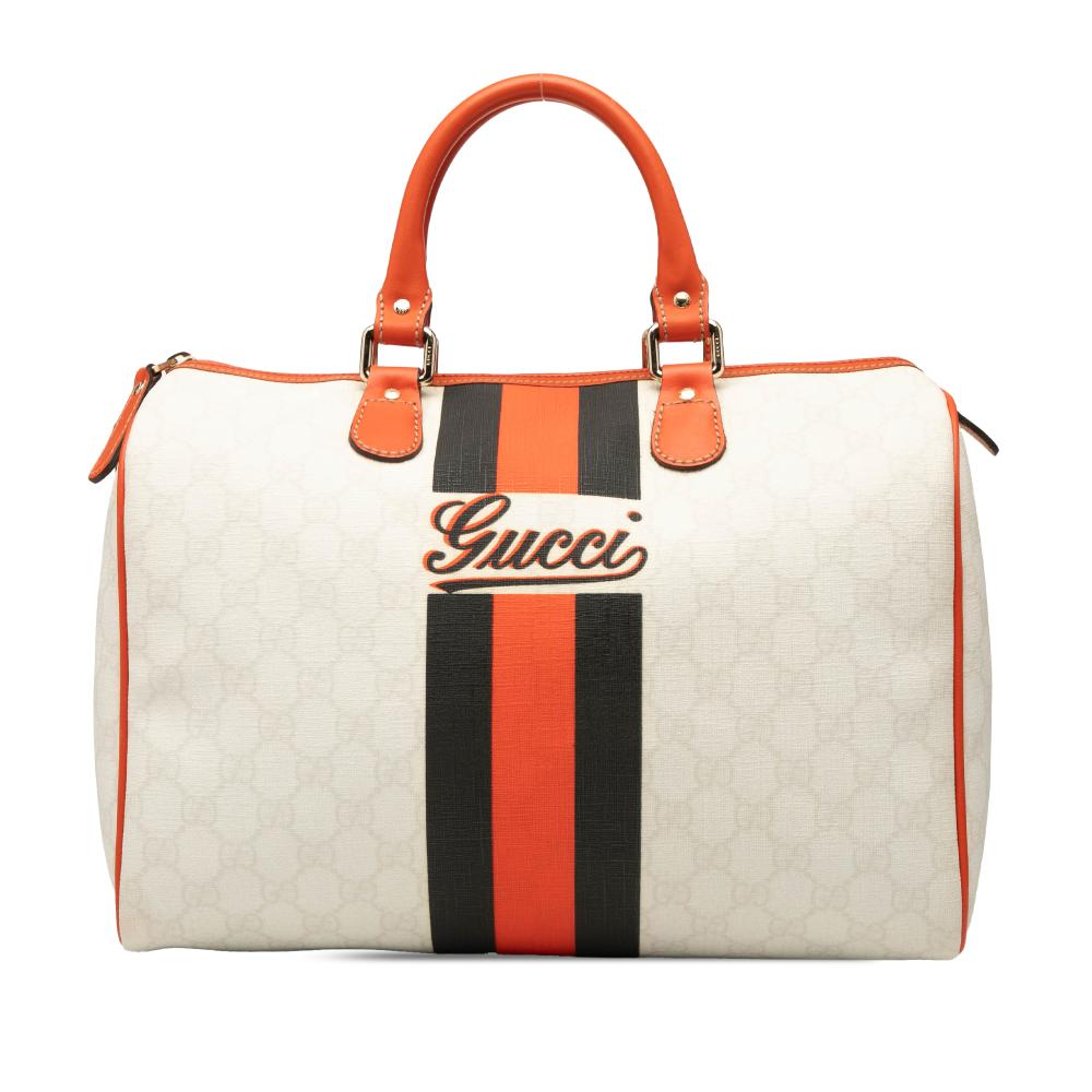 Gucci B Gucci White Off White with Orange Coated Canvas Fabric GG Supreme Joy Web Boston Italy