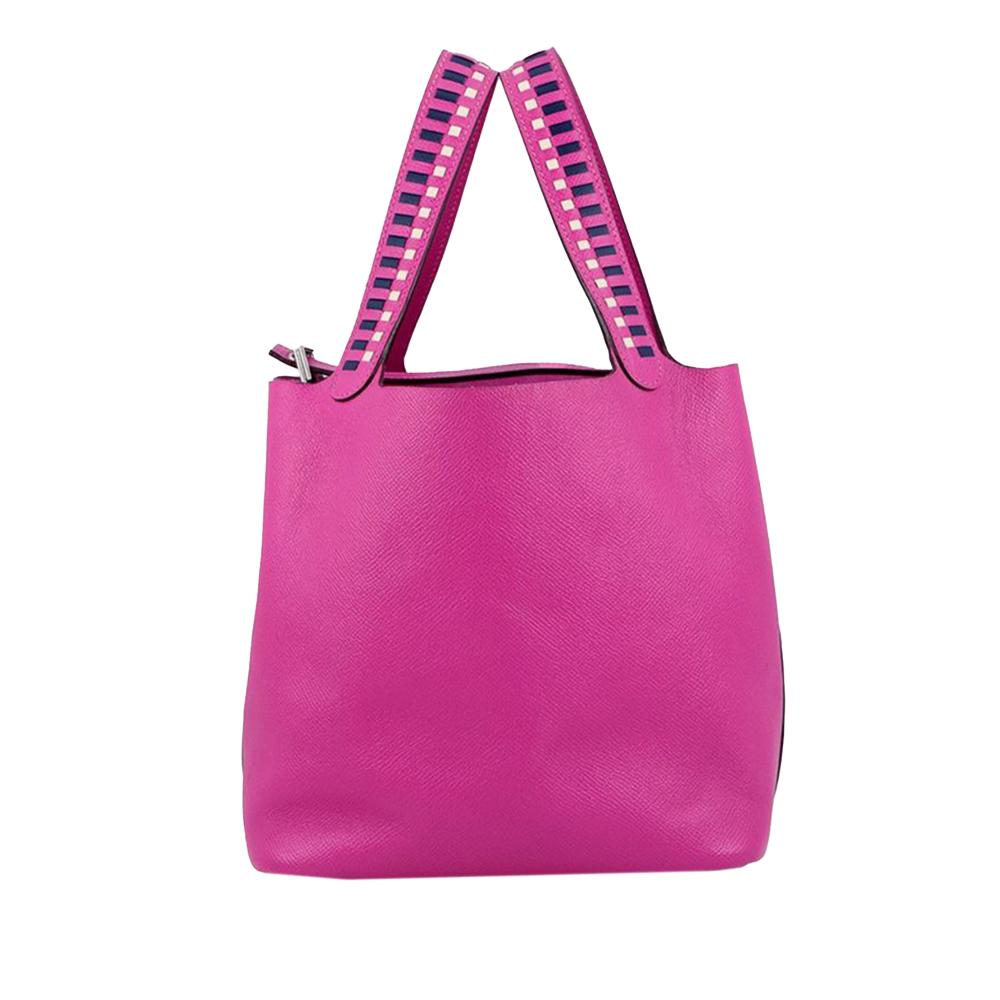Hermès AB Hermès Pink Hot Pink with Blue Dark Blue Calf Leather Epsom Tressage Picotin Lock 22 France