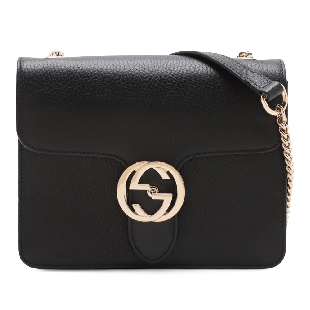 Gucci B Gucci Black Calf Leather Small Dollar skin Interlocking G Crossbody Italy