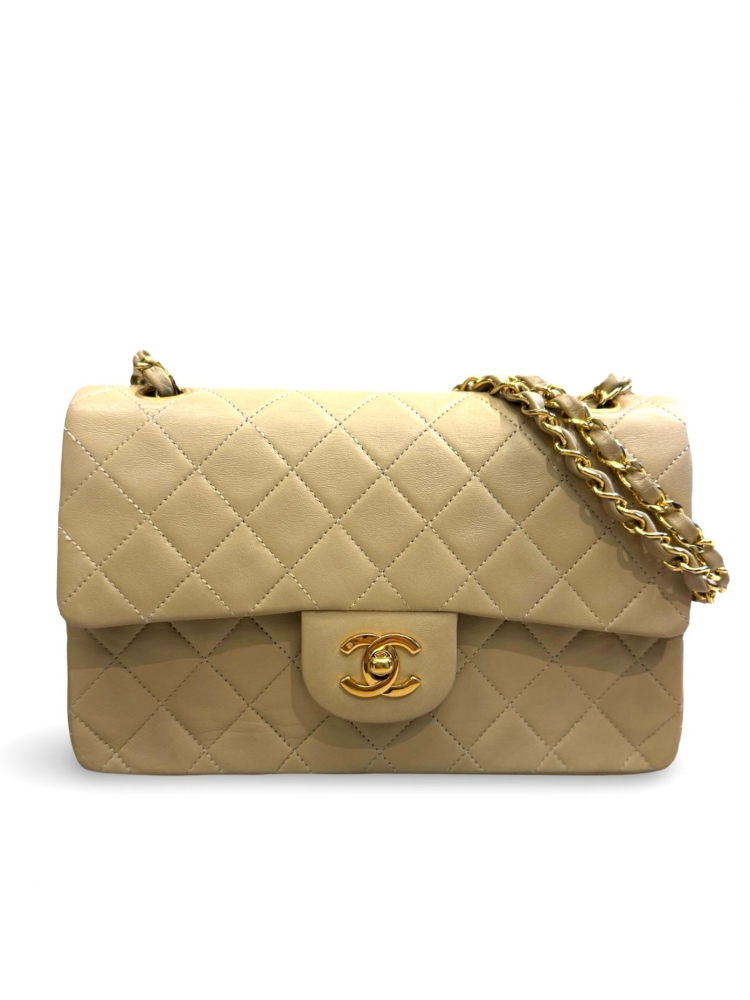 Chanel Classic Double Flap Small in Beige Lambskin 24K Gold Hardware