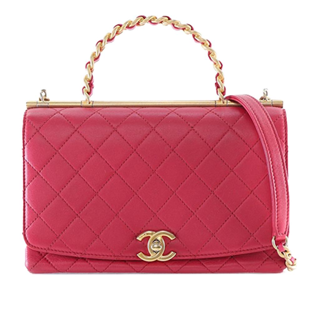 Chanel AB Chanel Pink Dark Pink Lambskin Leather Leather Medium Quilted Lambskin La Parisienne Flap Italy