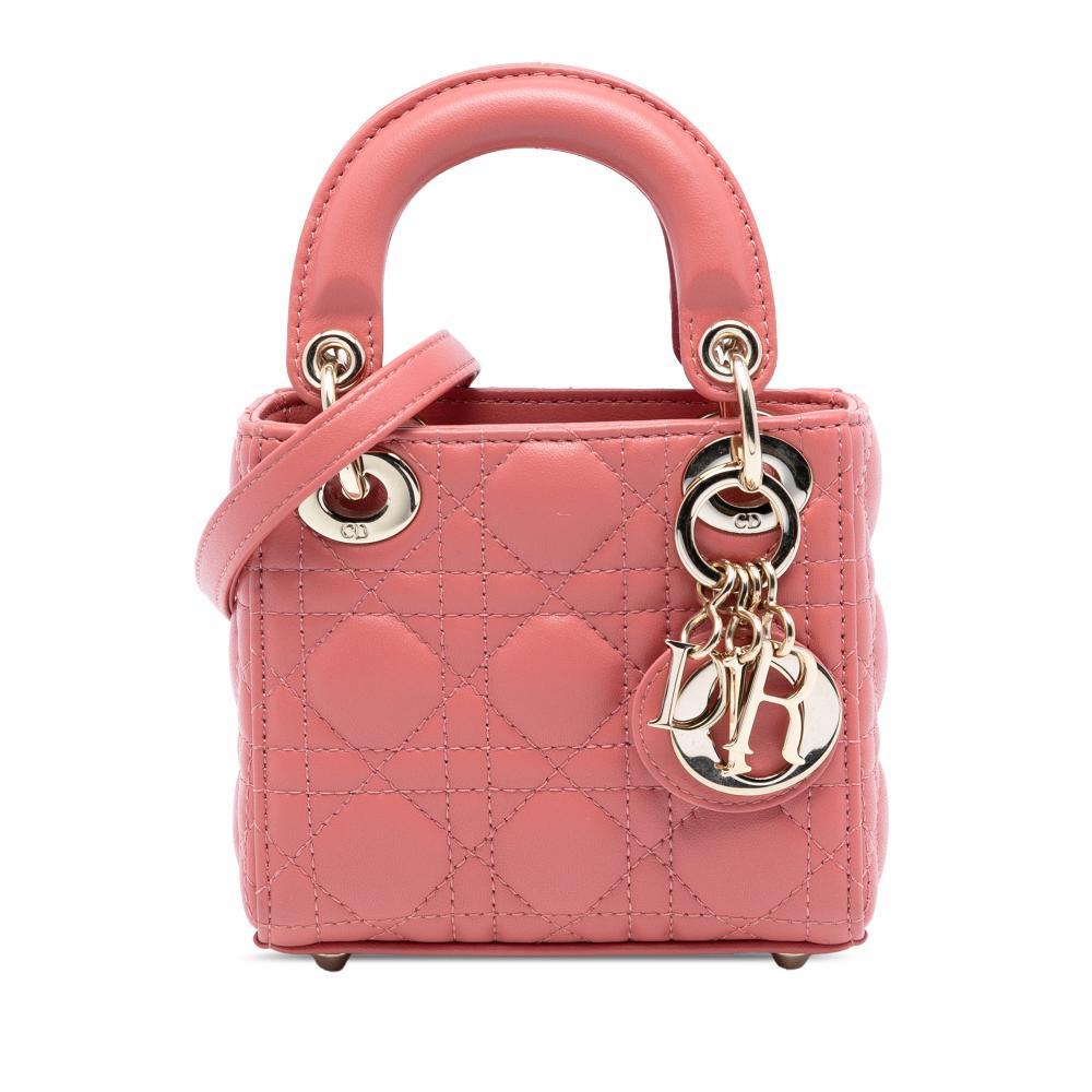 Christian Dior AB Dior Pink Blush Lambskin Leather Leather Micro Lambskin Cannage Lady Dior Italy
