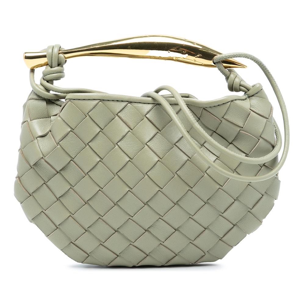 Bottega Veneta AB Bottega Veneta Gray Light Gray Lambskin Leather Leather Baby Lambskin Intrecciato Sardine Italy