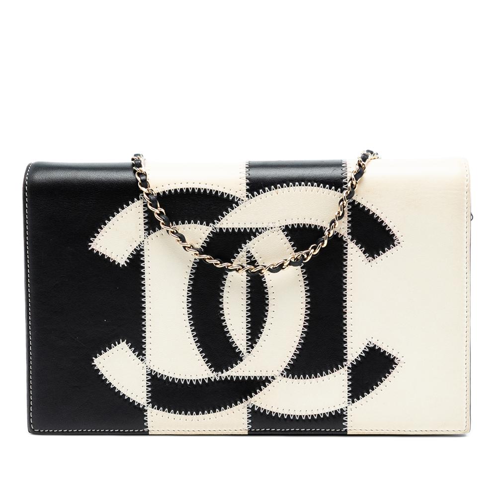 Chanel AB Chanel Black Lambskin Leather Leather CC Lambskin Embroidered Clutch With Chain Italy