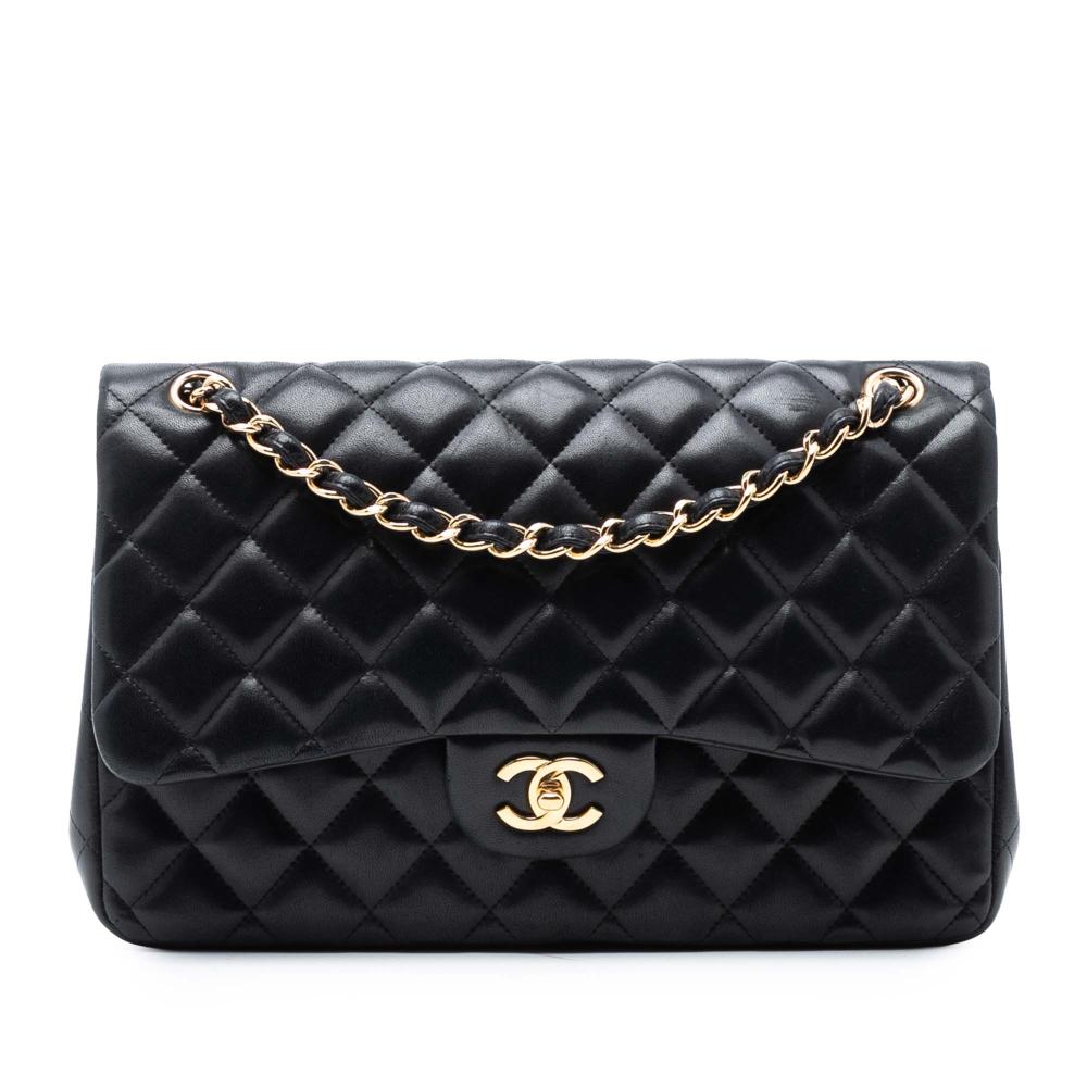 Chanel AB Chanel Black Lambskin Leather Leather Jumbo Classic Lambskin Double Flap Italy