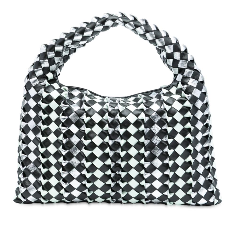 Bottega Veneta AB Bottega Veneta Black Calf Leather Small Bicolor skin Intrecciato Hop Hobo Italy