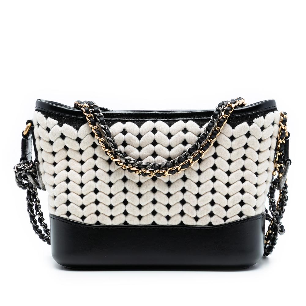 Chanel AB Chanel Black with White Ivory Calf Leather Small Knit and skin Gabrielle Hobo France
