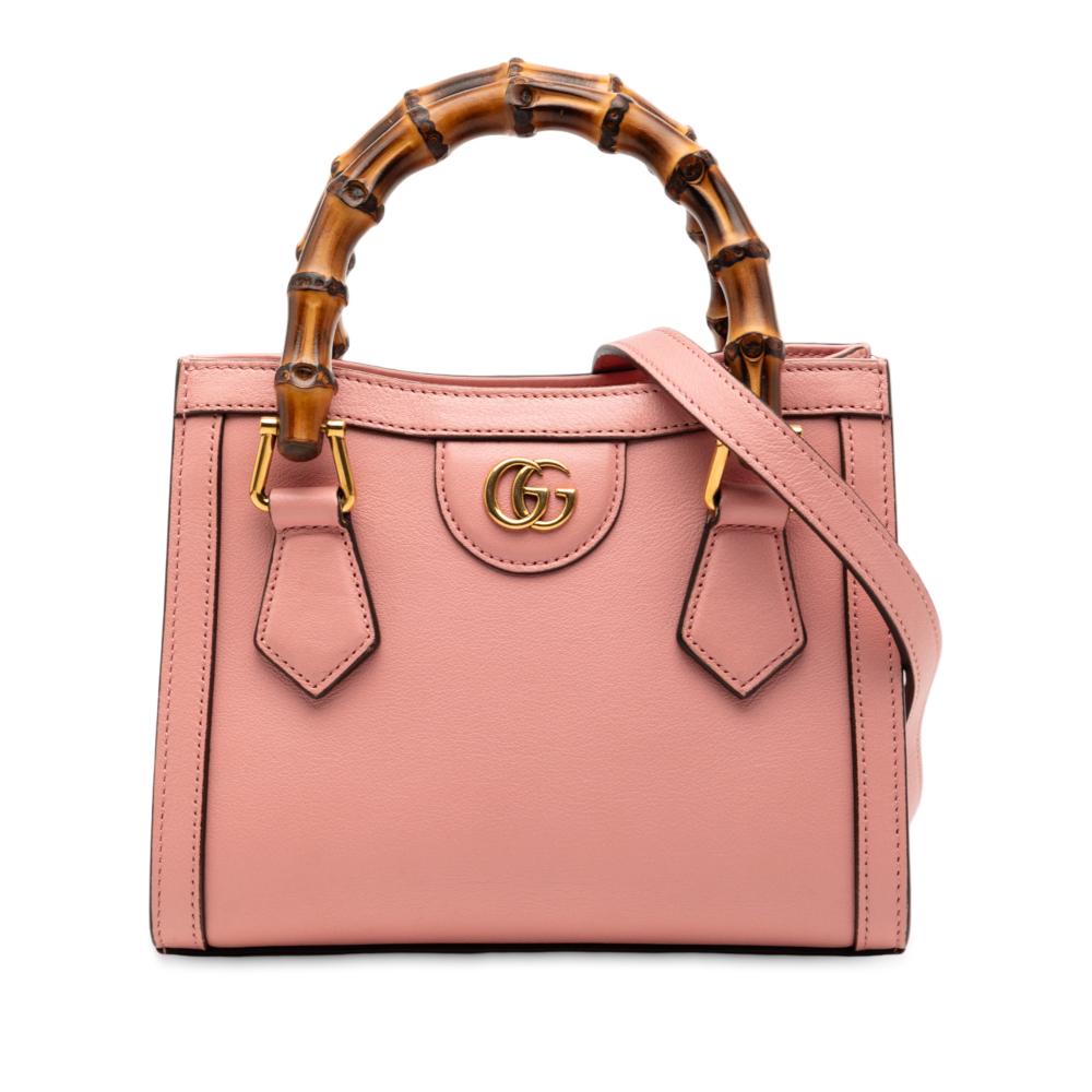 Gucci AB Gucci Pink Salmon Calf Leather Mini skin Bamboo Diana Satchel Italy