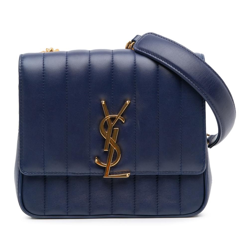 Saint Laurent B Saint Laurent Blue Lambskin Leather Leather Medium Lambskin Monogram Vicky Chain Bag Italy