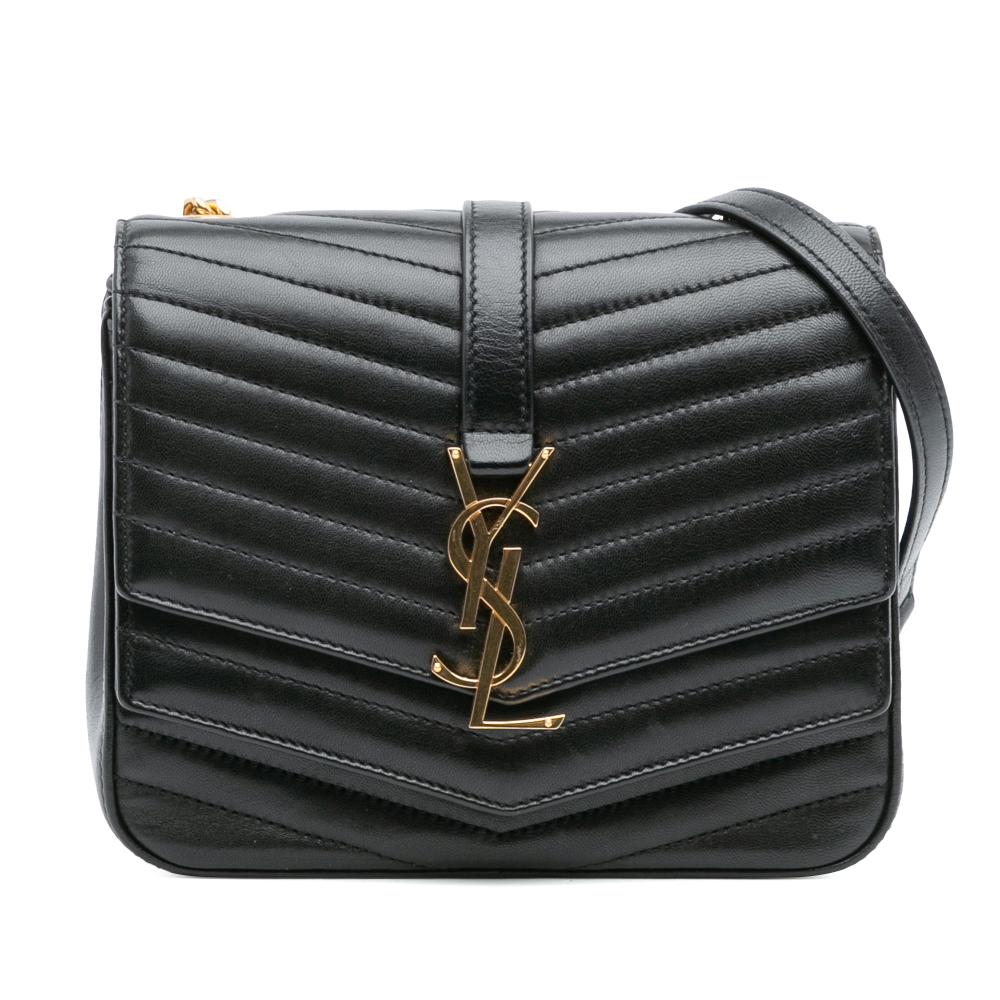 Saint Laurent AB Saint Laurent Black Lambskin Leather Leather Small Chevron Lambskin Monogram Sulpice Bag Italy