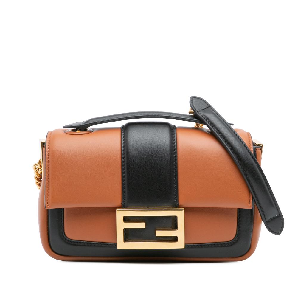 Fendi AB Fendi Brown Nappa Leather Leather Mini Bicolor Nappa Apolo Chain Baguette Shoulder Bag Italy