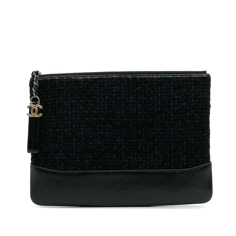 Chanel AB Chanel Blue Midnight Blue Tweed Fabric Medium and Calfskin Gabrielle O Case Clutch Italy
