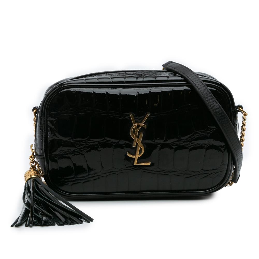 Saint Laurent B Saint Laurent Black Patent Leather Leather Mini Croc Embossed Patent Monogram Lou Camera Bag Italy