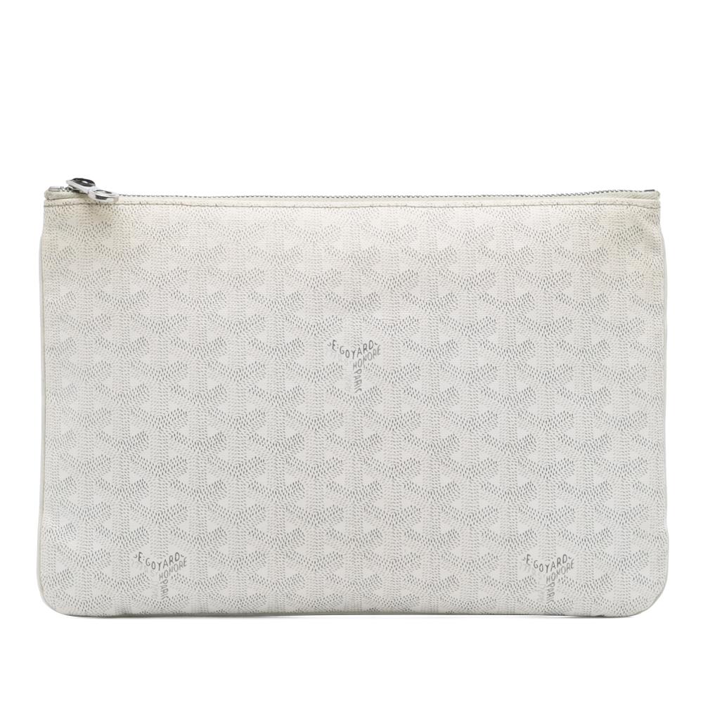 Goyard B Goyard White Coated Canvas Fabric Goyardine Senat MM France