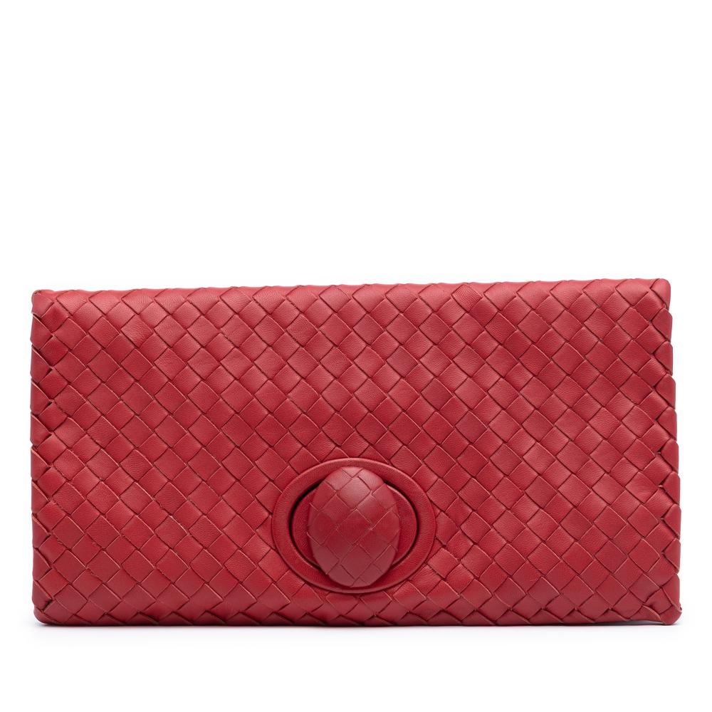 Bottega Veneta B Bottega Veneta Red Nappa Leather Leather Nappa Intrecciato Turn Lock Clutch Italy