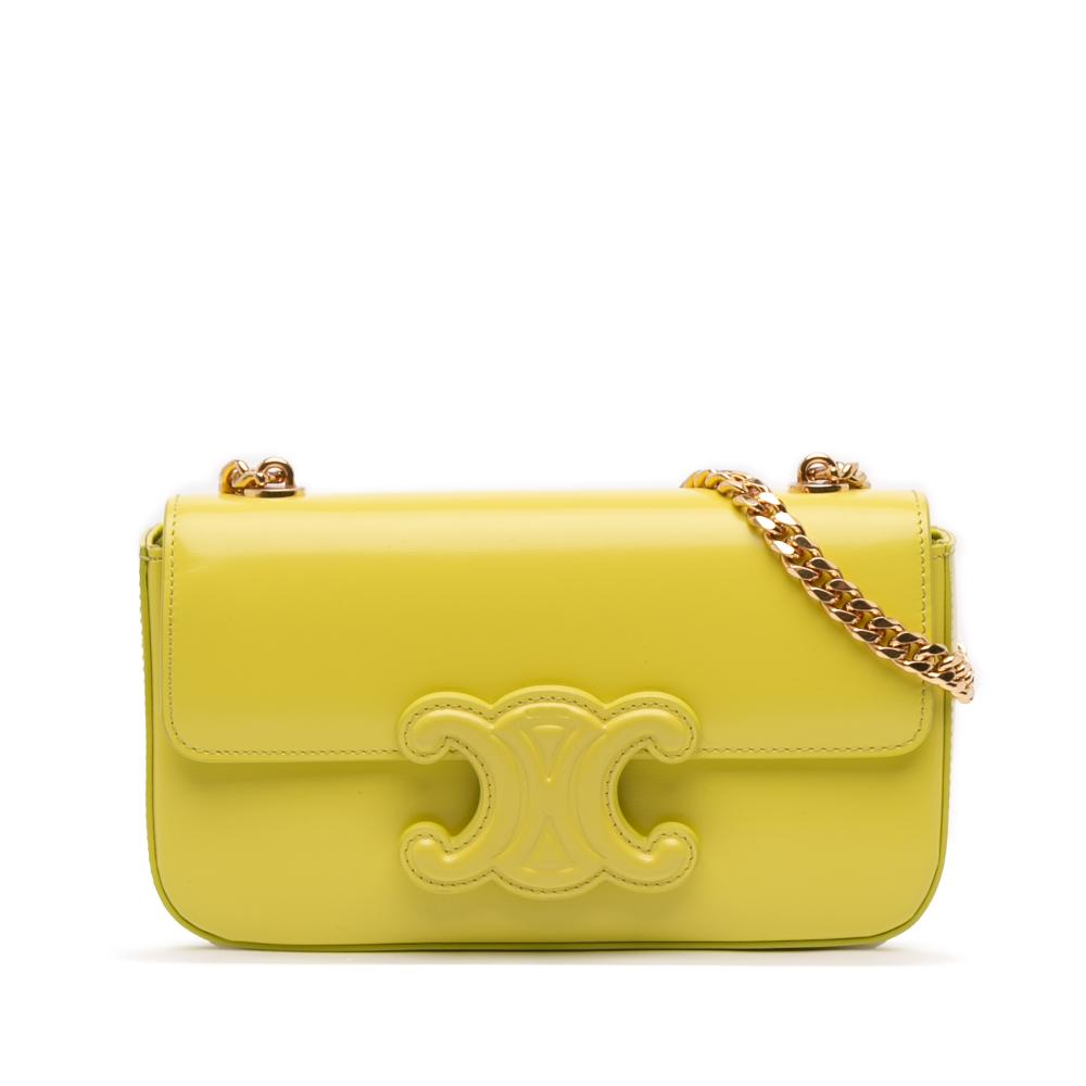 Celine AB Celine Yellow Neon Yellow Calf Leather skin Cuir Triomphe Chain Shoulder Bag Italy