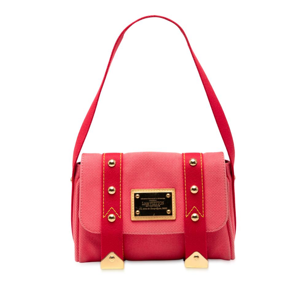 Louis Vuitton B Louis Vuitton Pink with Red Canvas Fabric Antigua Besace PM Shoulder Bag France