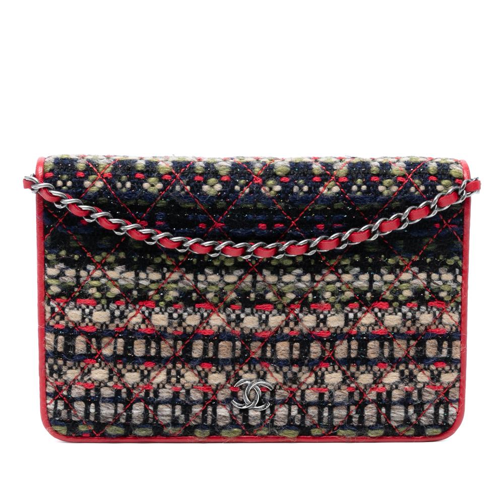 Chanel AB Chanel Red with Multi Tweed Fabric CC Quilted Wallet On Chain Italy