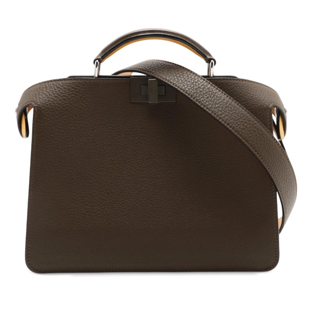 Fendi AB Fendi Brown Dark Brown with Yellow Calf Leather Small Bicolor Peekaboo ISeeU Satchel Italy
