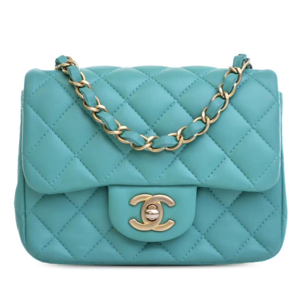 Chanel AB Chanel Blue Peacock Lambskin Leather Leather Mini Square Classic Lambskin Single Flap Italy