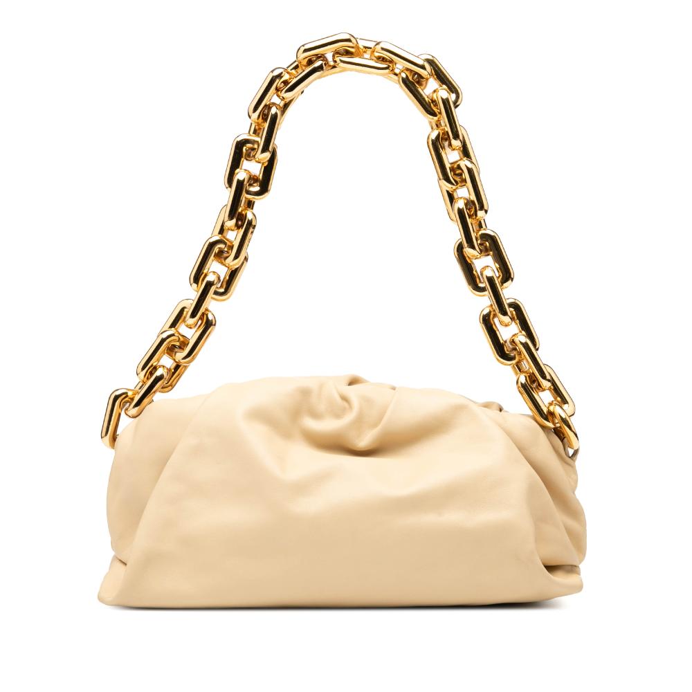 Bottega Veneta AB Bottega Veneta Brown Beige Lambskin Leather Leather Lambskin Chain Pouch Italy