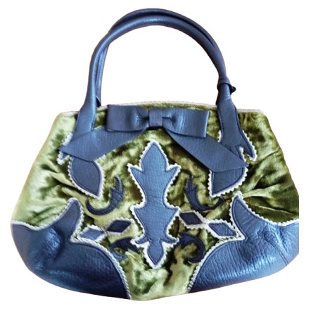 DKNY Leather and Green Velvet Handbag