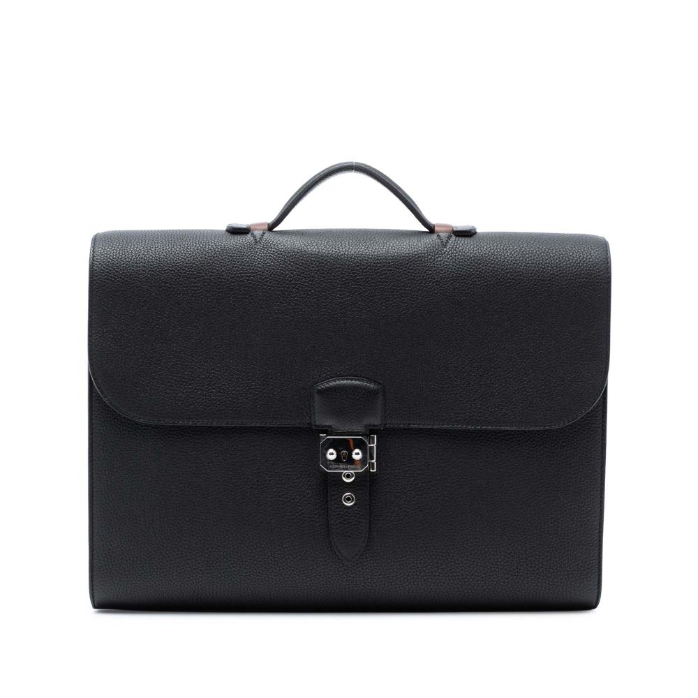 Hermès B Hermès Black with Brown Calf Leather Togo and Swift Sac A Depeches Verso 38 France