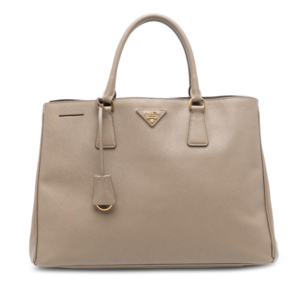 Prada B Prada Brown Beige Saffiano Leather Large Lux Galleria Tote Italy