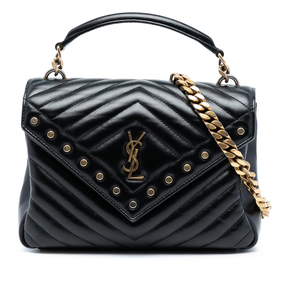Saint Laurent B Saint Laurent Black Calf Leather Medium Chevron Studded skin Monogram College Satchel Italy