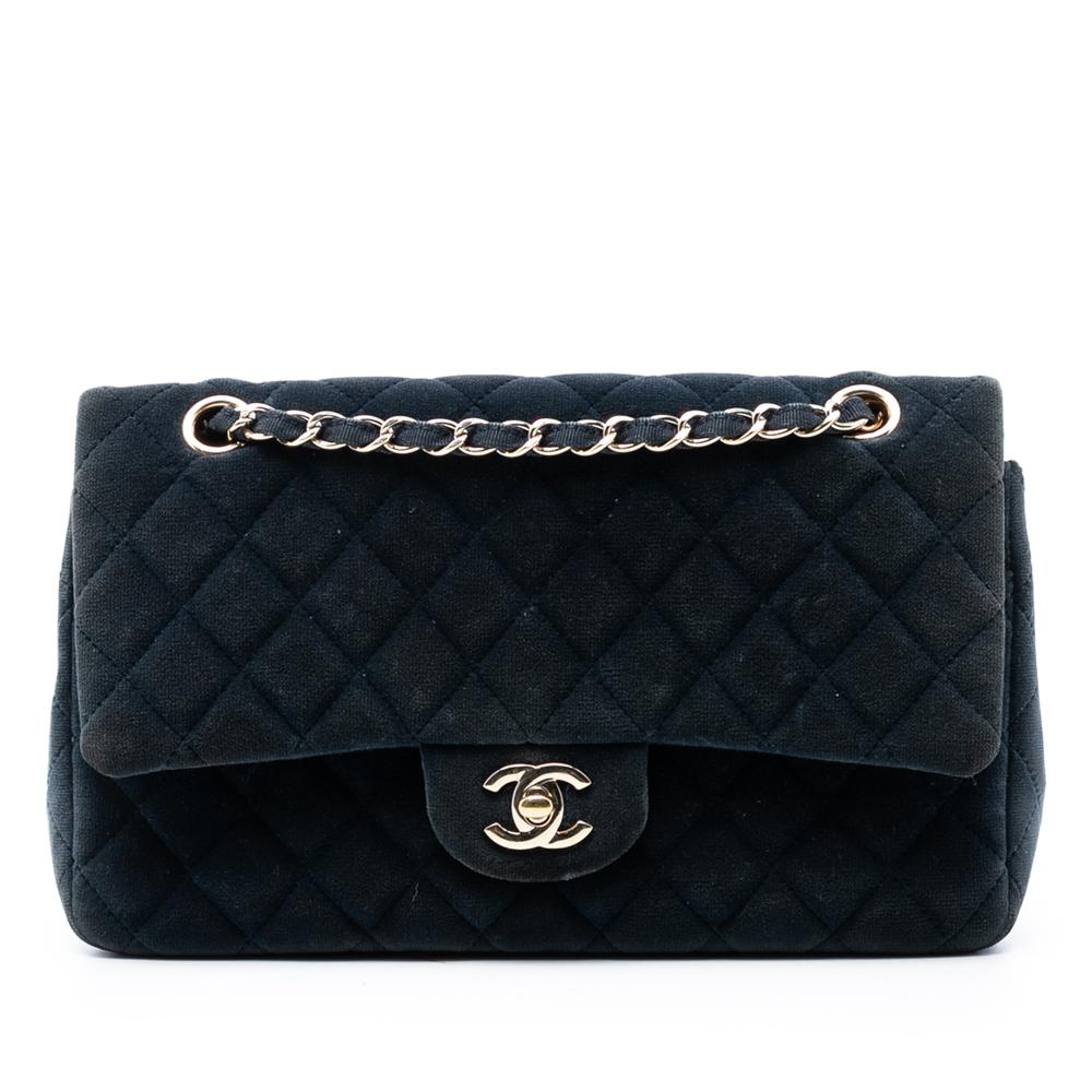 Chanel B Chanel Blue Navy Velvet Fabric Medium Classic Double Flap France