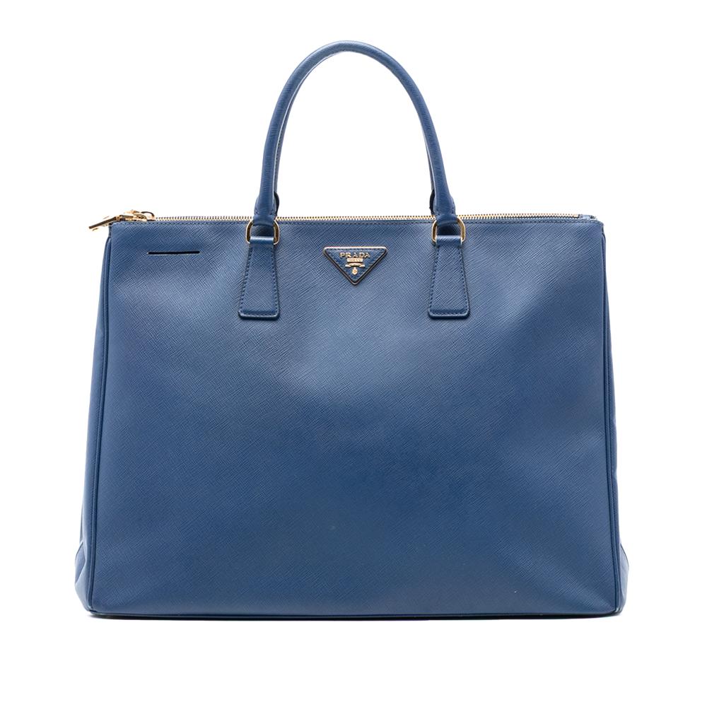 Prada B Prada Blue Saffiano Leather Extra Large Lux Galleria Double Zip Tote Italy