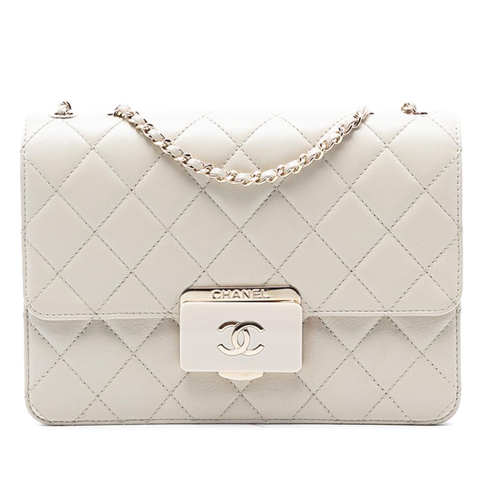 Chanel AB Chanel White Lambskin Leather Leather Quilted Lambskin Beauty Lock Flap Italy