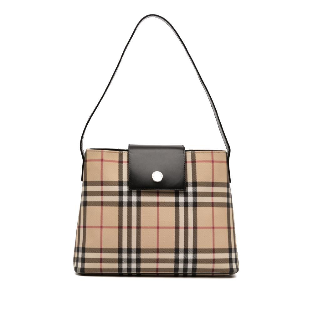 Burberry B Burberry Brown Beige Coated Canvas Fabric House Check Shoulder Bag Italy